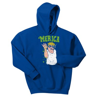 Merica Trump Bae Smoking Weed Cannabis Funny 420 Stoner Gift Funny Gift Kids Hoodie