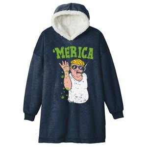 Merica Trump Bae Smoking Weed Cannabis Funny 420 Stoner Gift Funny Gift Hooded Wearable Blanket