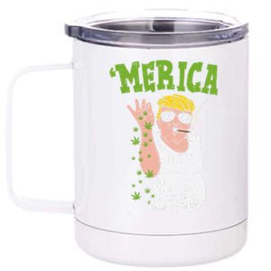 Merica Trump Bae Smoking Weed Cannabis Funny 420 Stoner Gift Funny Gift 12 oz Stainless Steel Tumbler Cup