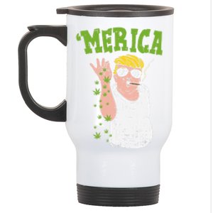 Merica Trump Bae Smoking Weed Cannabis Funny 420 Stoner Gift Funny Gift Stainless Steel Travel Mug