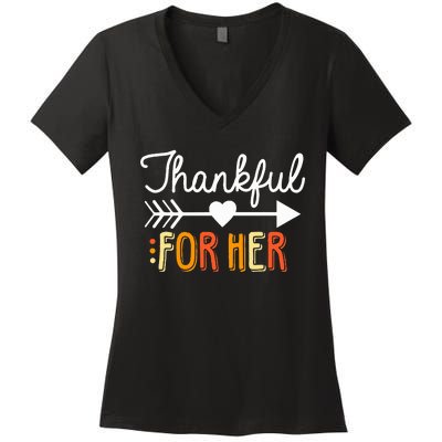 Matching Thanksgiving Couples Pair Funny Outfit Women's V-Neck T-Shirt