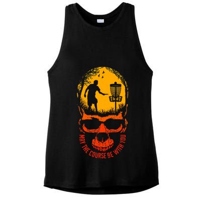 May The Course Be With You Disc Golf Player Skull Sunset Ladies PosiCharge Tri-Blend Wicking Tank