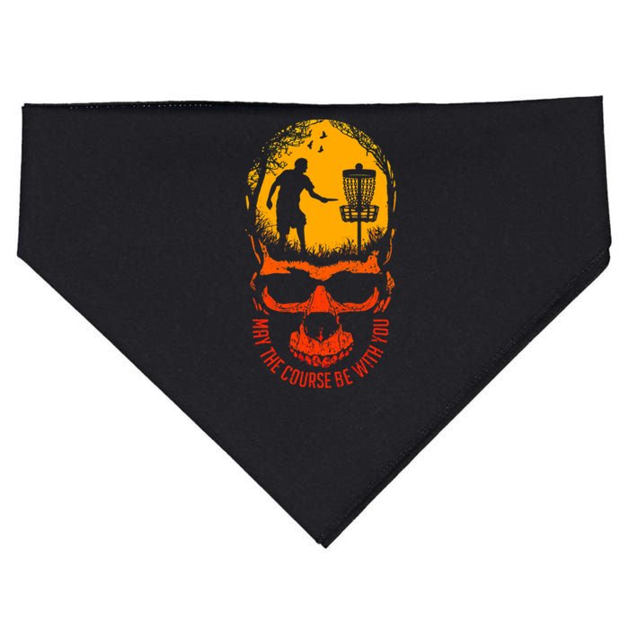 May The Course Be With You Disc Golf Player Skull Sunset USA-Made Doggie Bandana