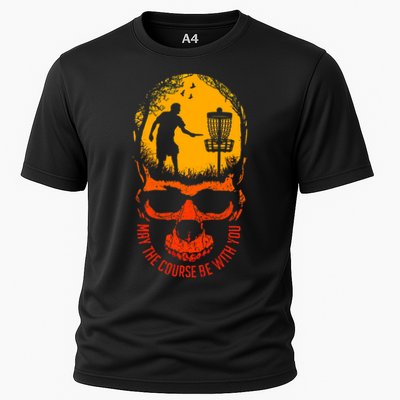 May The Course Be With You Disc Golf Player Skull Sunset Performance Shirt