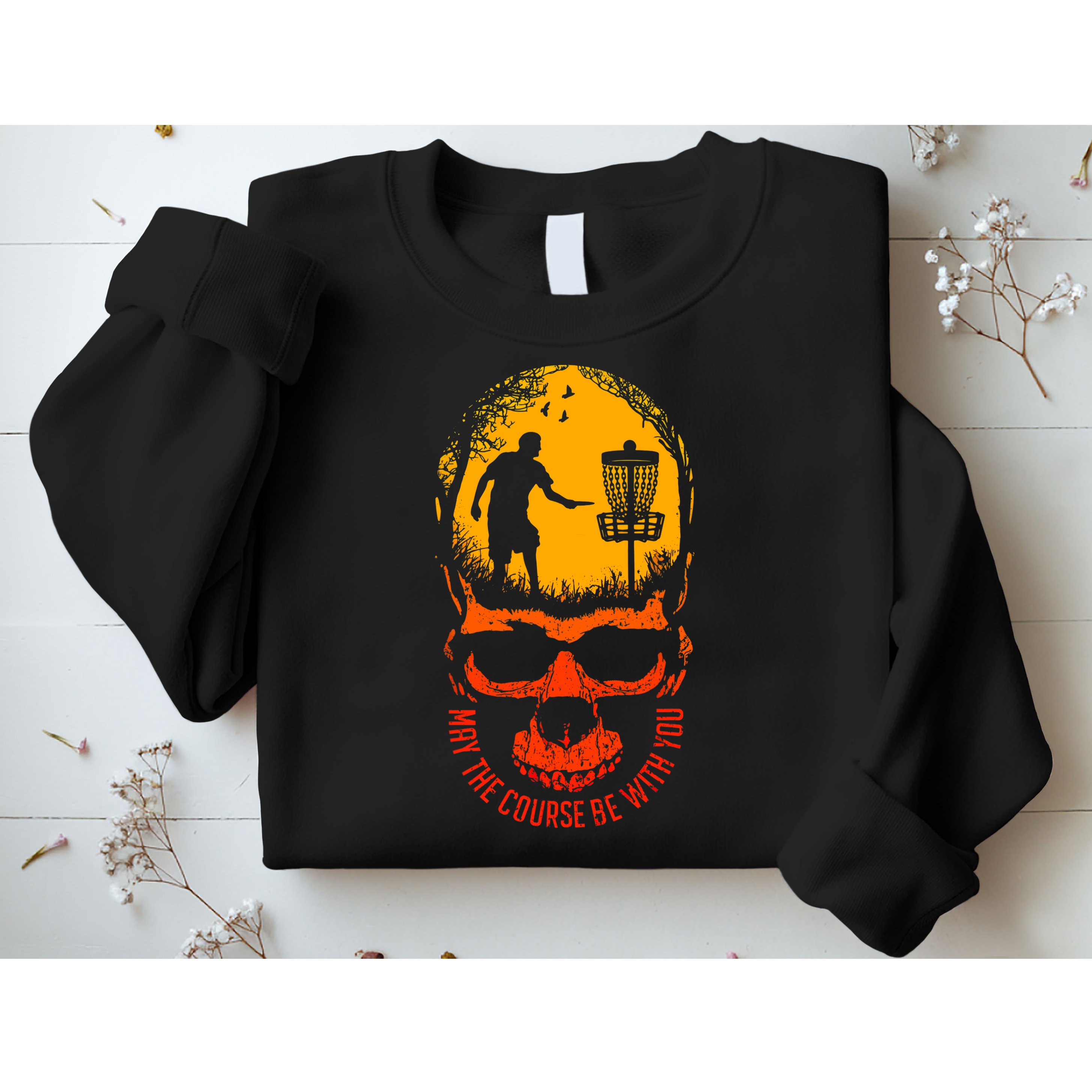 May The Course Be With You Disc Golf Player Skull Sunset Sweatshirt