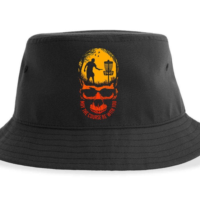 May The Course Be With You Disc Golf Player Skull Sunset Sustainable Bucket Hat