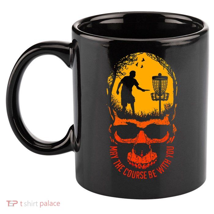 May The Course Be With You Disc Golf Player Skull Sunset 11oz C Handle Ceramic Mug