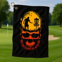May The Course Be With You Disc Golf Player Skull Sunset Golf Towel