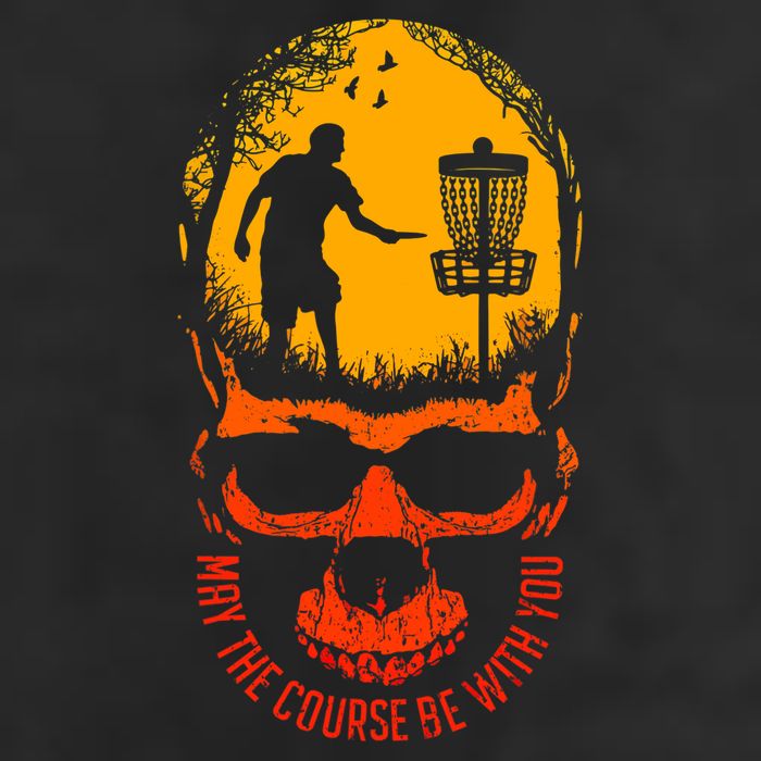 May The Course Be With You Disc Golf Player Skull Sunset Golf Towel