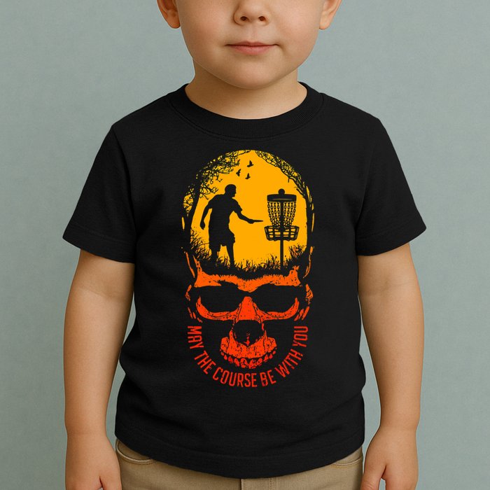 May The Course Be With You Disc Golf Player Skull Sunset Toddler T-Shirt