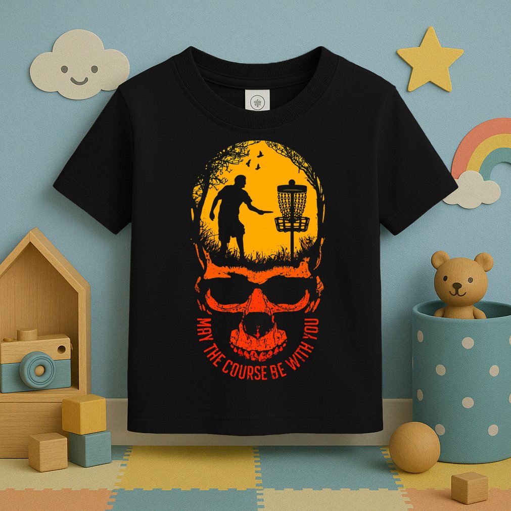 May The Course Be With You Disc Golf Player Skull Sunset Toddler T-Shirt