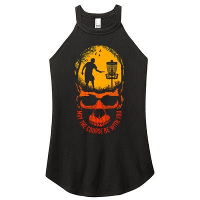 May The Course Be With You Disc Golf Player Skull Sunset Women's Perfect Tri Rocker Tank