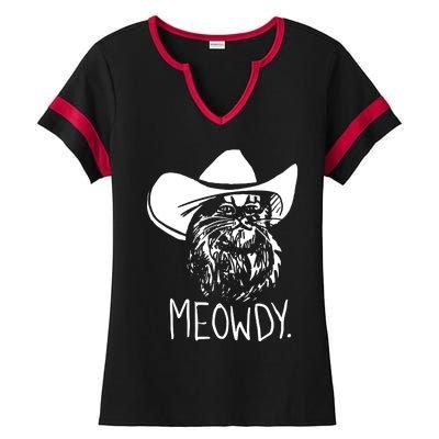 Meowdy Texas Cat Meme Ladies Halftime Notch Neck Tee