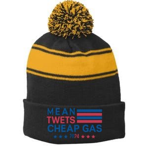 Mean Tweets Cheap Gas 2024 Graphic Stripe Pom Pom Beanie