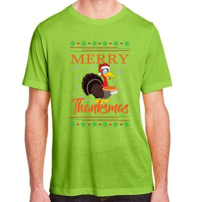 Merry Thanksmas Cute Turkey Santa Hat Thanksgiving Christmas Gift Adult ChromaSoft Performance T-Shirt