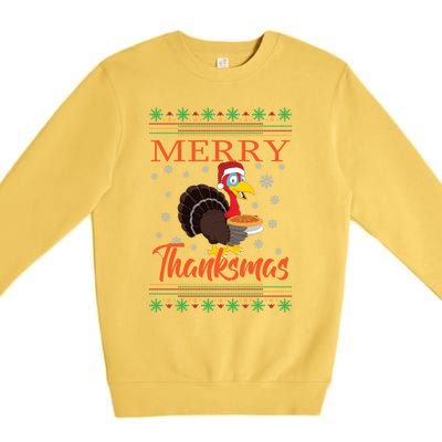 Merry Thanksmas Cute Turkey Santa Hat Thanksgiving Christmas Gift Premium Crewneck Sweatshirt