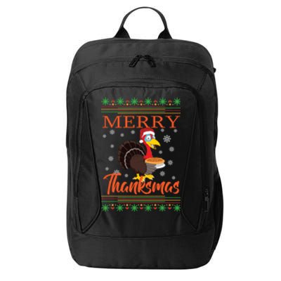 Merry Thanksmas Cute Turkey Santa Hat Thanksgiving Christmas Gift City Backpack