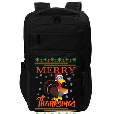 Merry Thanksmas Cute Turkey Santa Hat Thanksgiving Christmas Gift Impact Tech Backpack