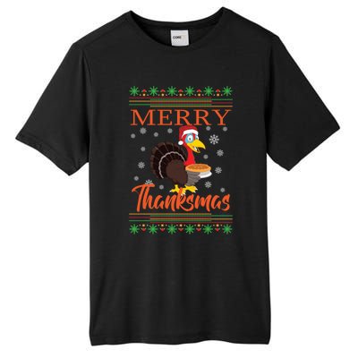 Merry Thanksmas Cute Turkey Santa Hat Thanksgiving Christmas Gift Tall Fusion ChromaSoft Performance T-Shirt