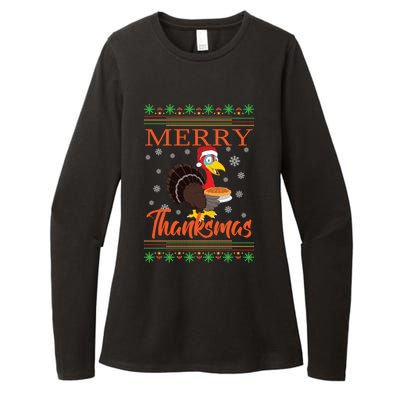 Merry Thanksmas Cute Turkey Santa Hat Thanksgiving Christmas Gift Womens CVC Long Sleeve Shirt