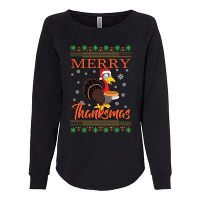 Merry Thanksmas Cute Turkey Santa Hat Thanksgiving Christmas Gift Womens California Wash Sweatshirt