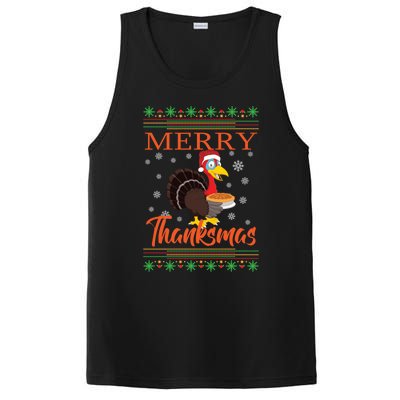 Merry Thanksmas Cute Turkey Santa Hat Thanksgiving Christmas Gift PosiCharge Competitor Tank