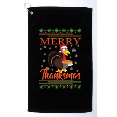 Merry Thanksmas Cute Turkey Santa Hat Thanksgiving Christmas Gift Platinum Collection Golf Towel