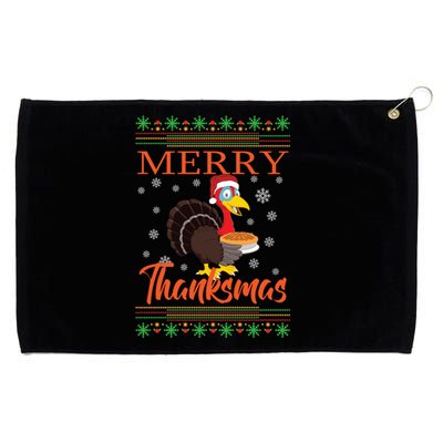 Merry Thanksmas Cute Turkey Santa Hat Thanksgiving Christmas Gift Grommeted Golf Towel