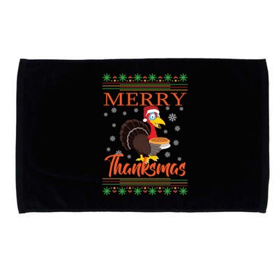 Merry Thanksmas Cute Turkey Santa Hat Thanksgiving Christmas Gift Microfiber Hand Towel