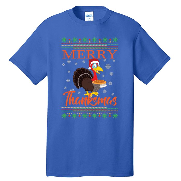 Merry Thanksmas Cute Turkey Santa Hat Thanksgiving Christmas Gift Tall T-Shirt