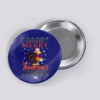 Merry Thanksmas Cute Turkey Santa Hat Thanksgiving Christmas Gift Button