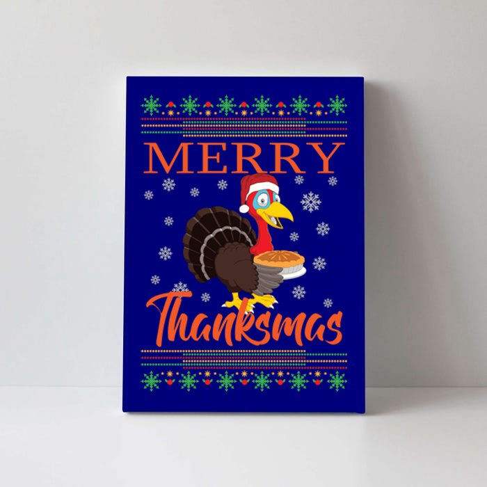 Merry Thanksmas Cute Turkey Santa Hat Thanksgiving Christmas Gift Canvas