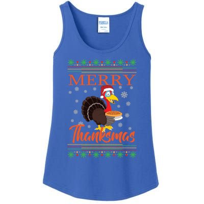 Merry Thanksmas Cute Turkey Santa Hat Thanksgiving Christmas Gift Ladies Essential Tank