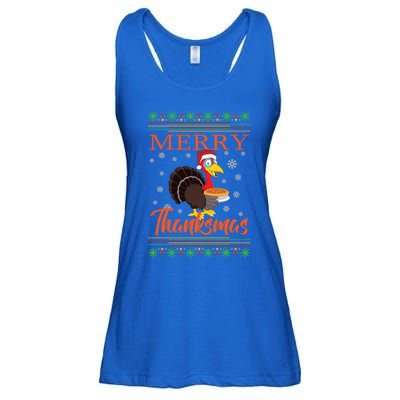 Merry Thanksmas Cute Turkey Santa Hat Thanksgiving Christmas Gift Ladies Essential Flowy Tank