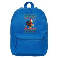 Merry Thanksmas Cute Turkey Santa Hat Thanksgiving Christmas Gift 16 in Basic Backpack