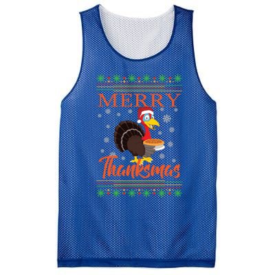 Merry Thanksmas Cute Turkey Santa Hat Thanksgiving Christmas Gift Mesh Reversible Basketball Jersey Tank