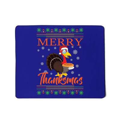 Merry Thanksmas Cute Turkey Santa Hat Thanksgiving Christmas Gift Mousepad