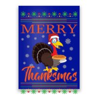 Merry Thanksmas Cute Turkey Santa Hat Thanksgiving Christmas Gift Poster