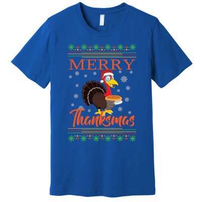 Merry Thanksmas Cute Turkey Santa Hat Thanksgiving Christmas Gift Premium T-Shirt