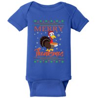 Merry Thanksmas Cute Turkey Santa Hat Thanksgiving Christmas Gift Baby Bodysuit