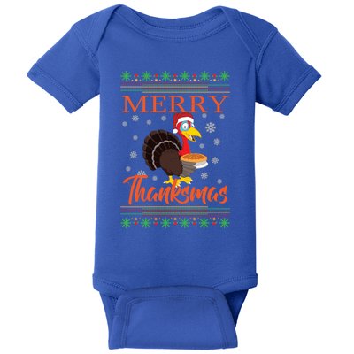 Merry Thanksmas Cute Turkey Santa Hat Thanksgiving Christmas Gift Baby Bodysuit