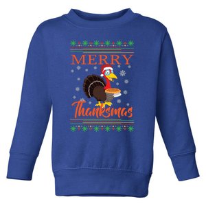 Merry Thanksmas Cute Turkey Santa Hat Thanksgiving Christmas Gift Toddler Sweatshirt