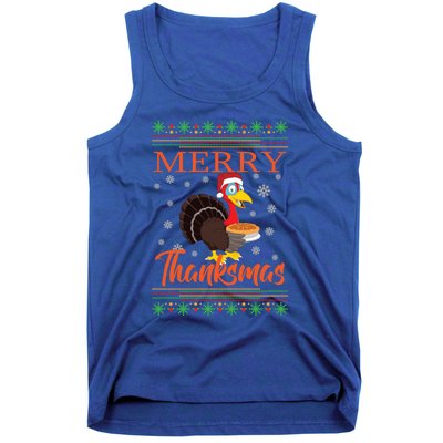 Merry Thanksmas Cute Turkey Santa Hat Thanksgiving Christmas Gift Tank Top