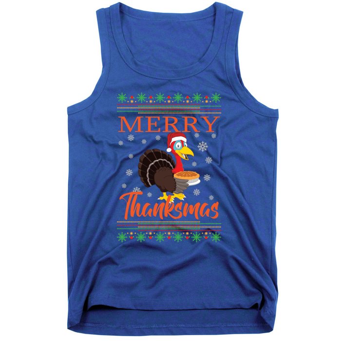 Merry Thanksmas Cute Turkey Santa Hat Thanksgiving Christmas Gift Tank Top