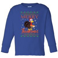 Merry Thanksmas Cute Turkey Santa Hat Thanksgiving Christmas Gift Toddler Long Sleeve Shirt