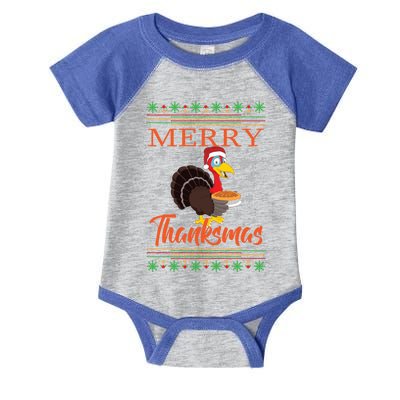 Merry Thanksmas Cute Turkey Santa Hat Thanksgiving Christmas Gift Infant Baby Jersey Bodysuit