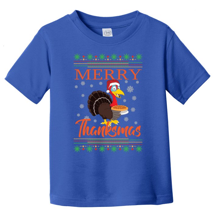 Merry Thanksmas Cute Turkey Santa Hat Thanksgiving Christmas Gift Toddler T-Shirt