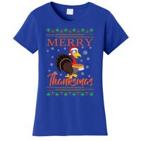 Merry Thanksmas Cute Turkey Santa Hat Thanksgiving Christmas Gift Women's T-Shirt