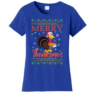 Merry Thanksmas Cute Turkey Santa Hat Thanksgiving Christmas Gift Women's T-Shirt