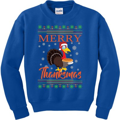 Merry Thanksmas Cute Turkey Santa Hat Thanksgiving Christmas Gift Kids Sweatshirt